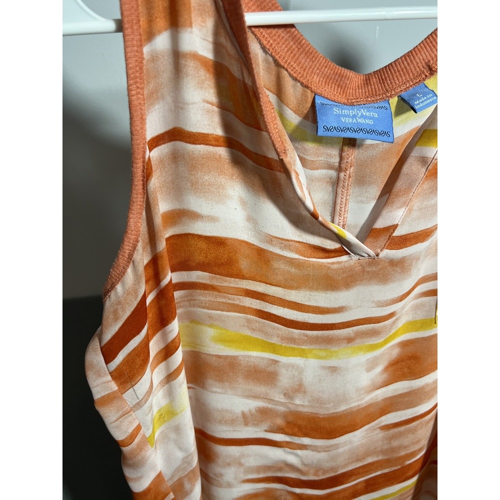 Simply Vera Vera Wang Women's L Orange Yellow Striped Sleeveless V-Neck Top - Picture 2 of 7